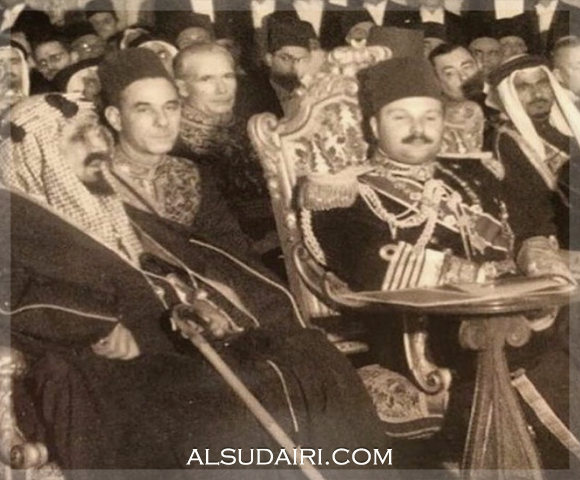 الملك عبدالعزيز والملك فاروق وعبدالله بن سعد السديري رحمهم الله